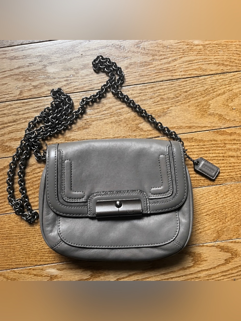 Coach Kristin Spectator Leather Crossbody Bag Grey #46004 – Gunmetal Chain